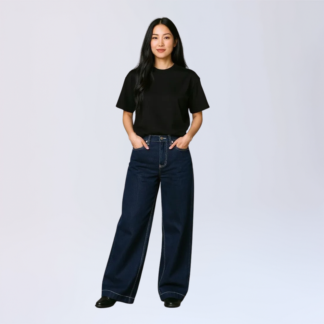 Camille™ | Wide leg denim dark jeans