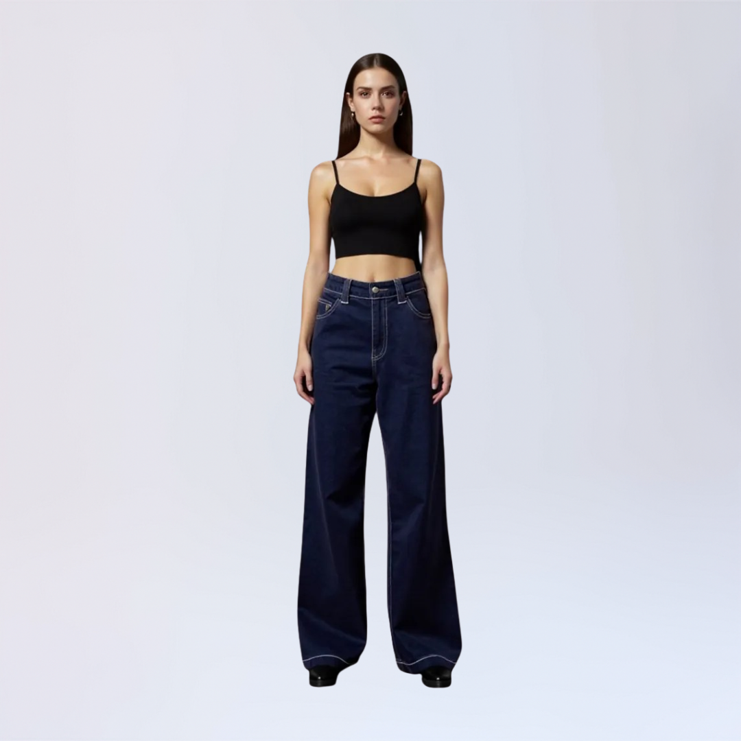 Camille™ | Wide leg denim dark jeans