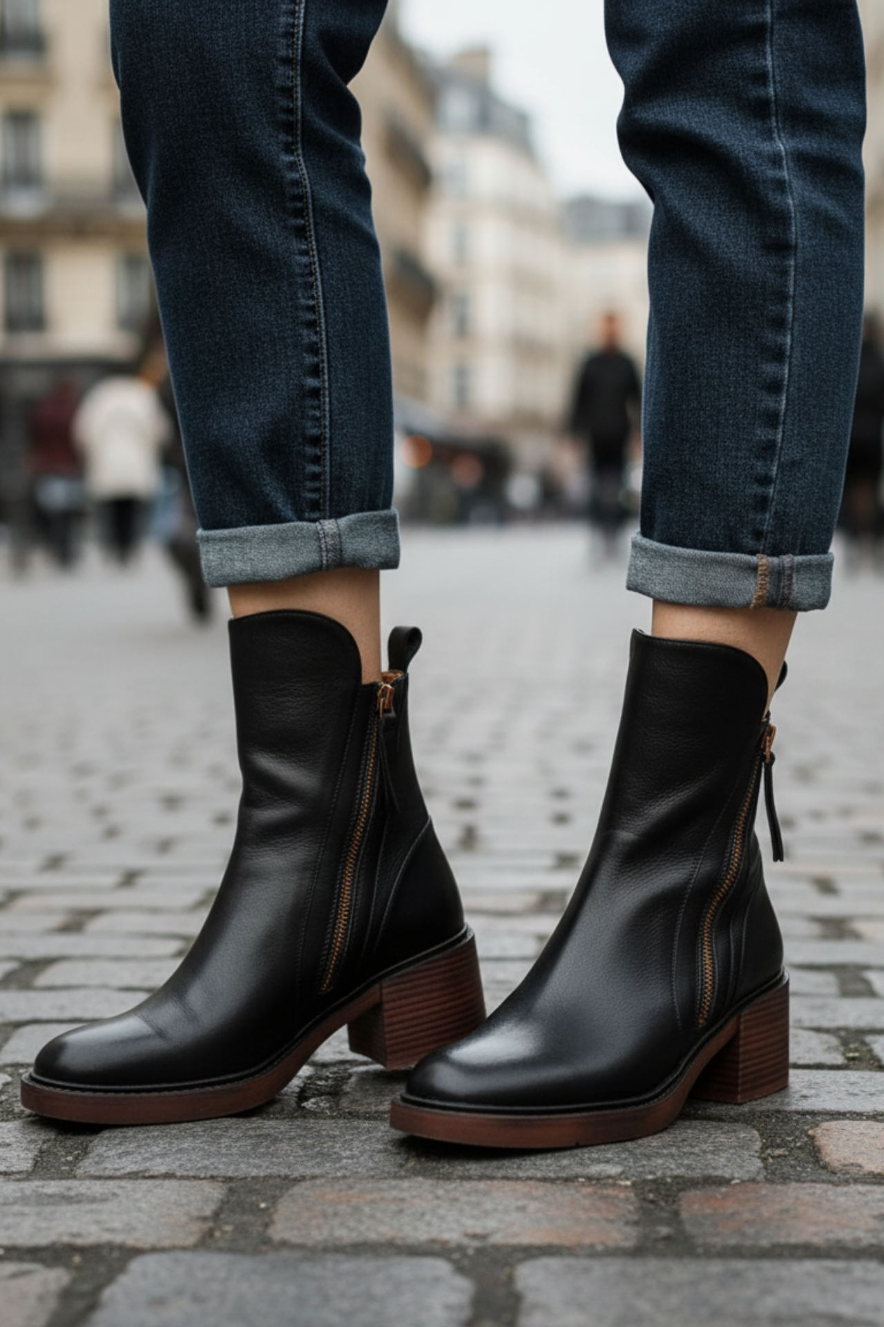 Valorine™ | Leather boots with a comfortable heel