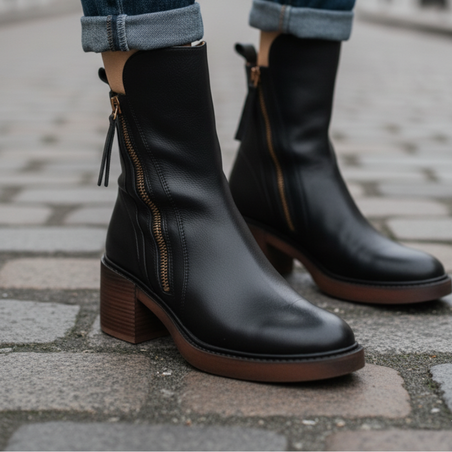 Valorine™ | Leather boots with a comfortable heel