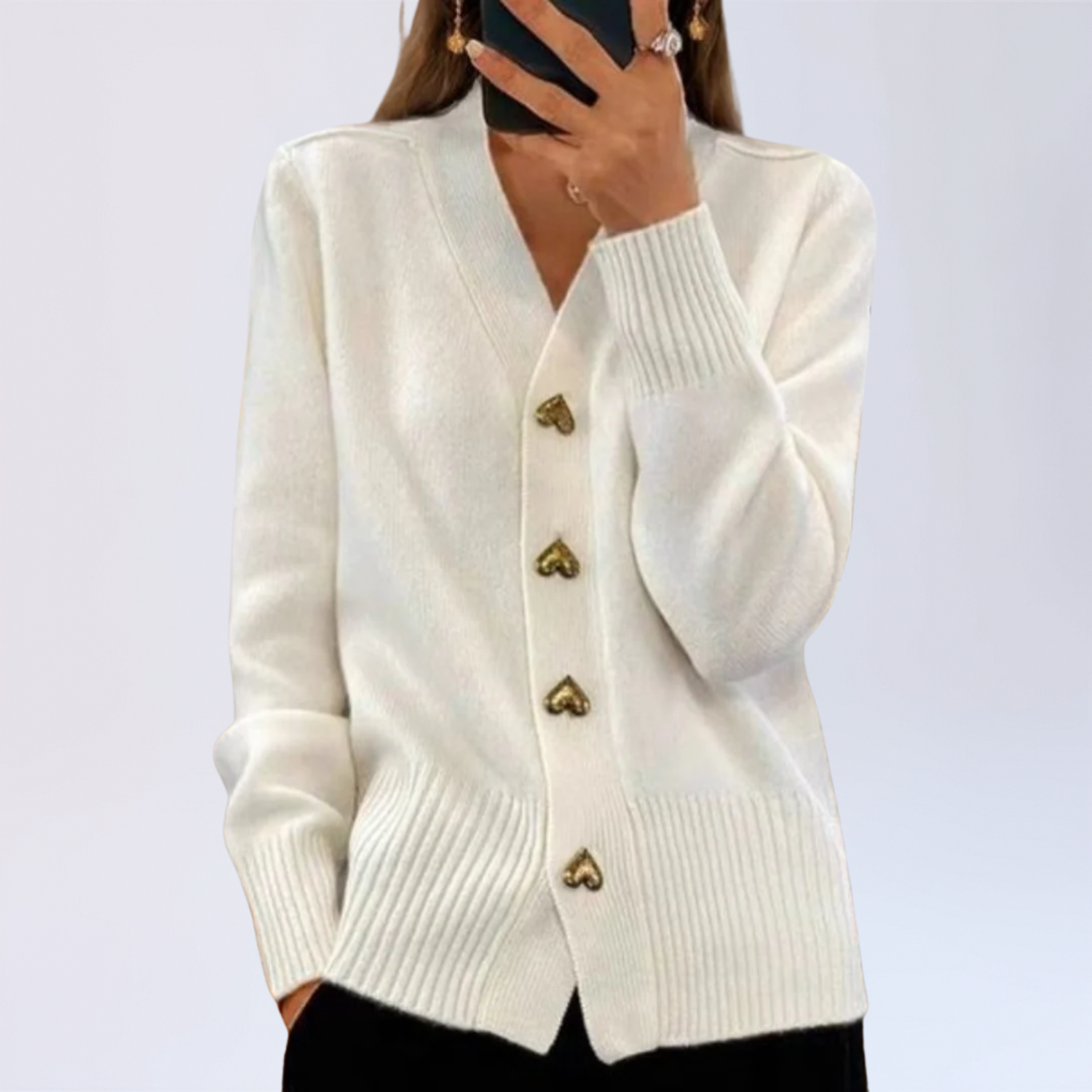 Maeve™ | Elegant Heart Button Cardigan