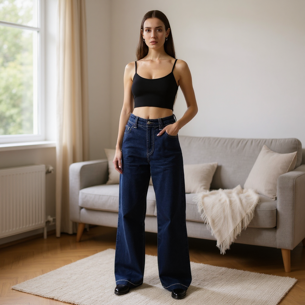 Camille™ | Wide leg denim dark jeans