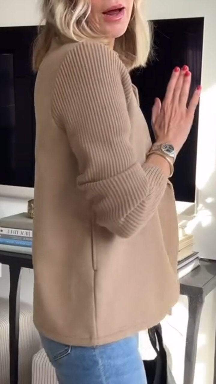 Amora™ - Elegant Knit-Sleeve Blazer