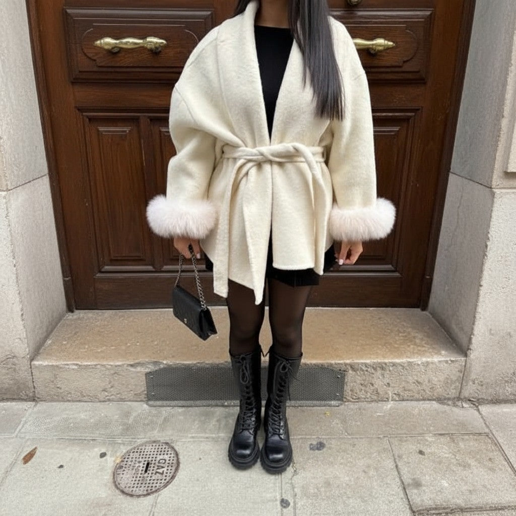 Elora™ | Elegant Wool Coat with Eco-Fur Details