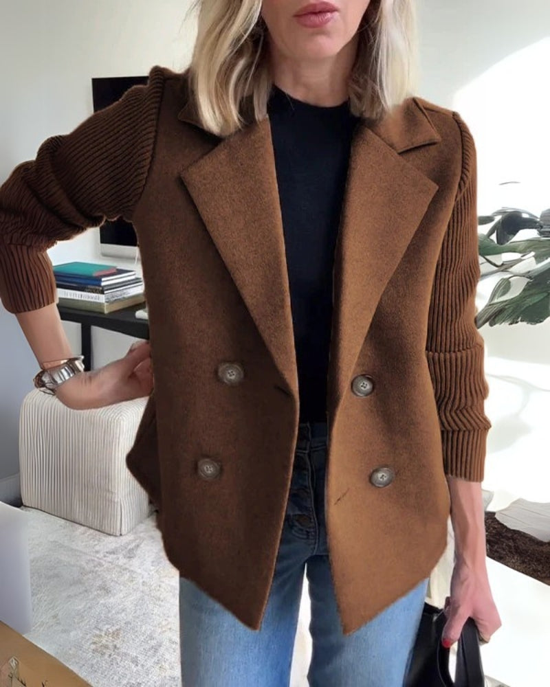 Léontine | Blazer croisée sans col à manches côtelées pour femme