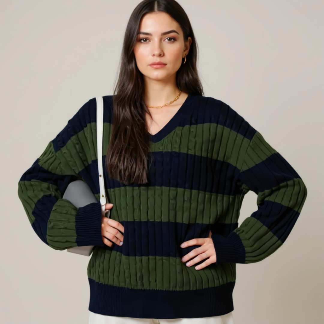 Clara™ | Striped V-neck sweater