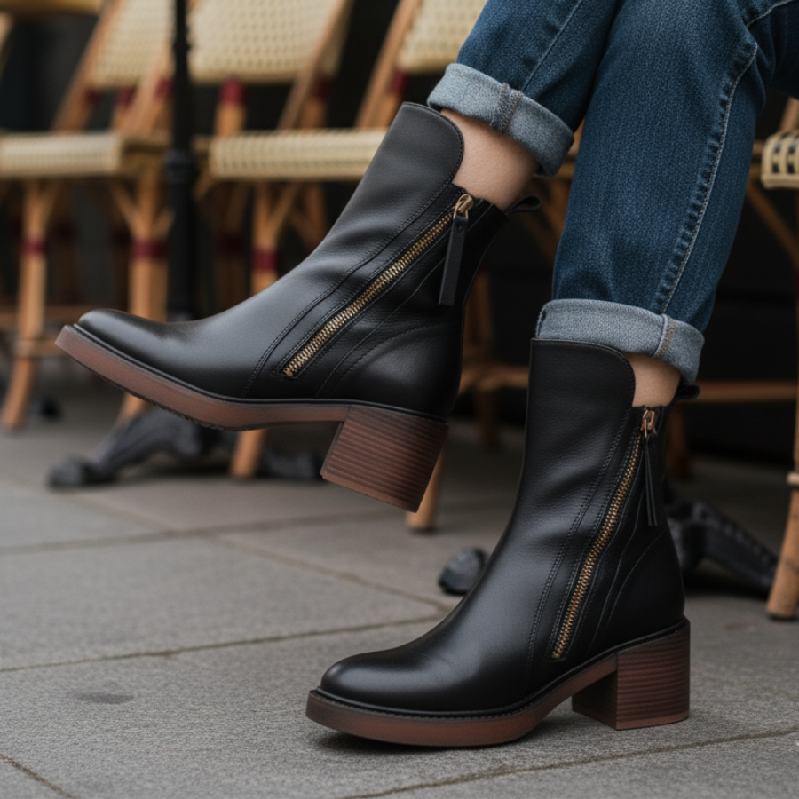 Valorine™ | Leather boots with a comfortable heel