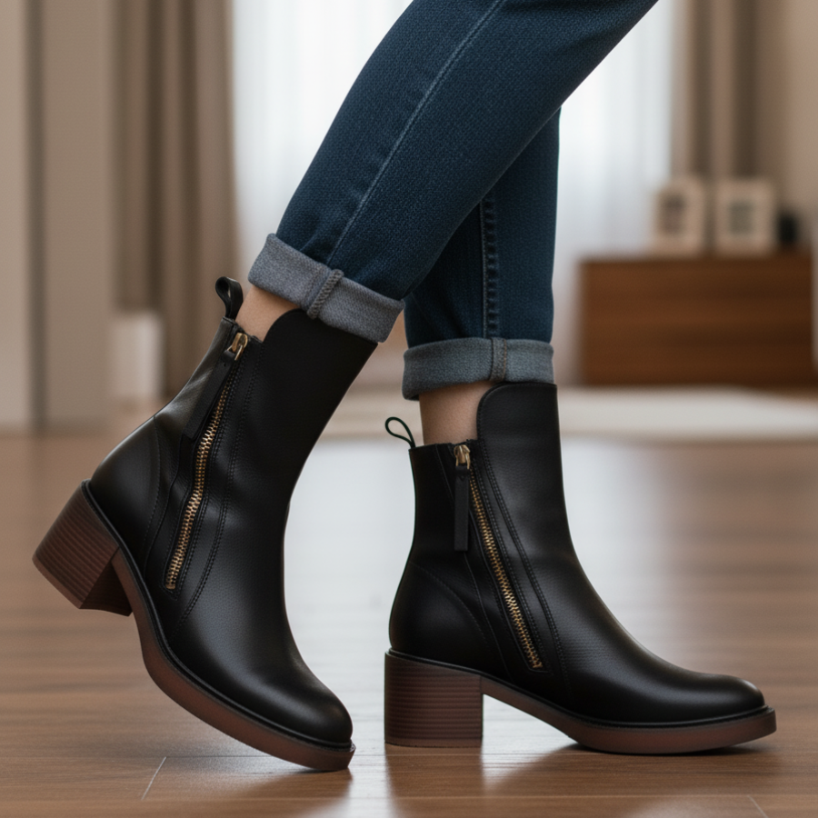 Valorine™ | Leather boots with a comfortable heel
