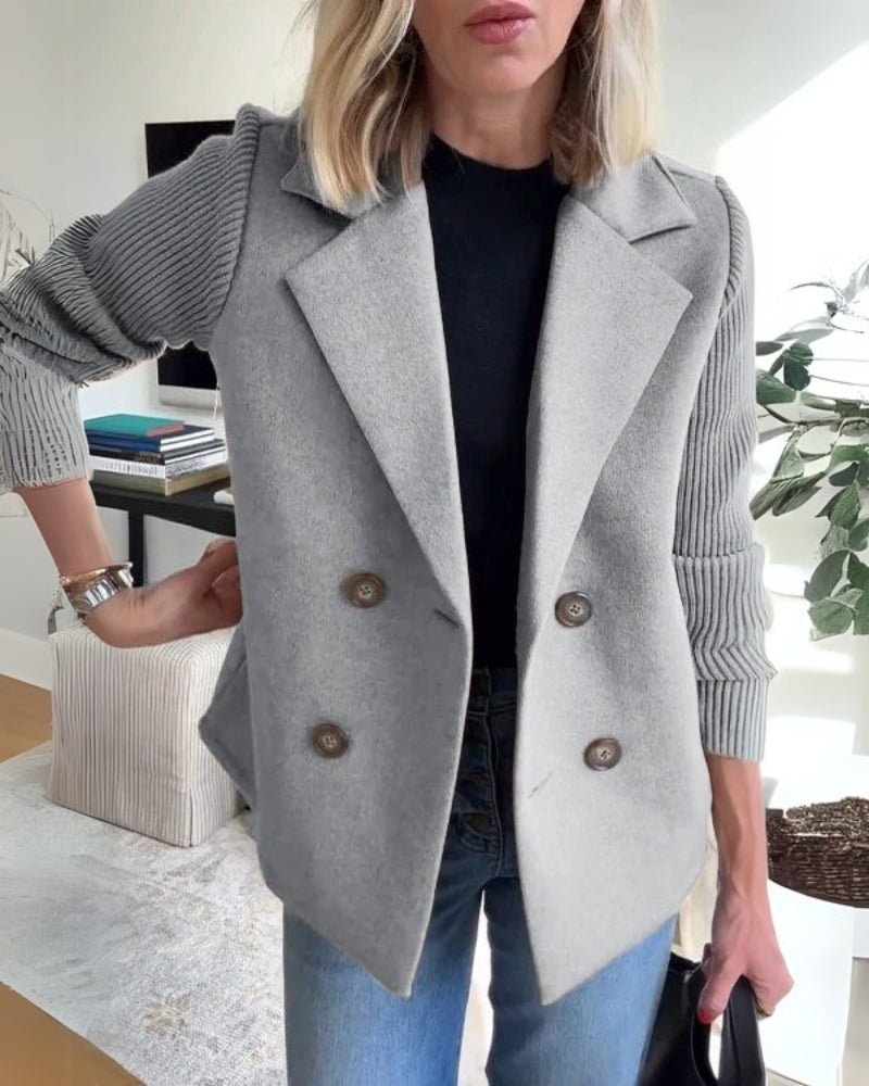 Léontine | Blazer croisée sans col à manches côtelées pour femme