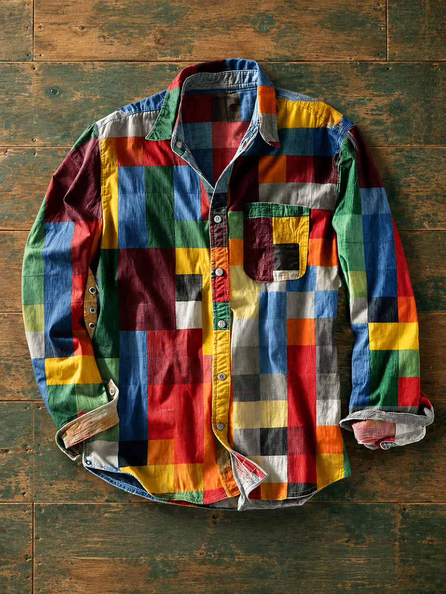 Zavian - Artistic Patchwork Button-Up Shirt