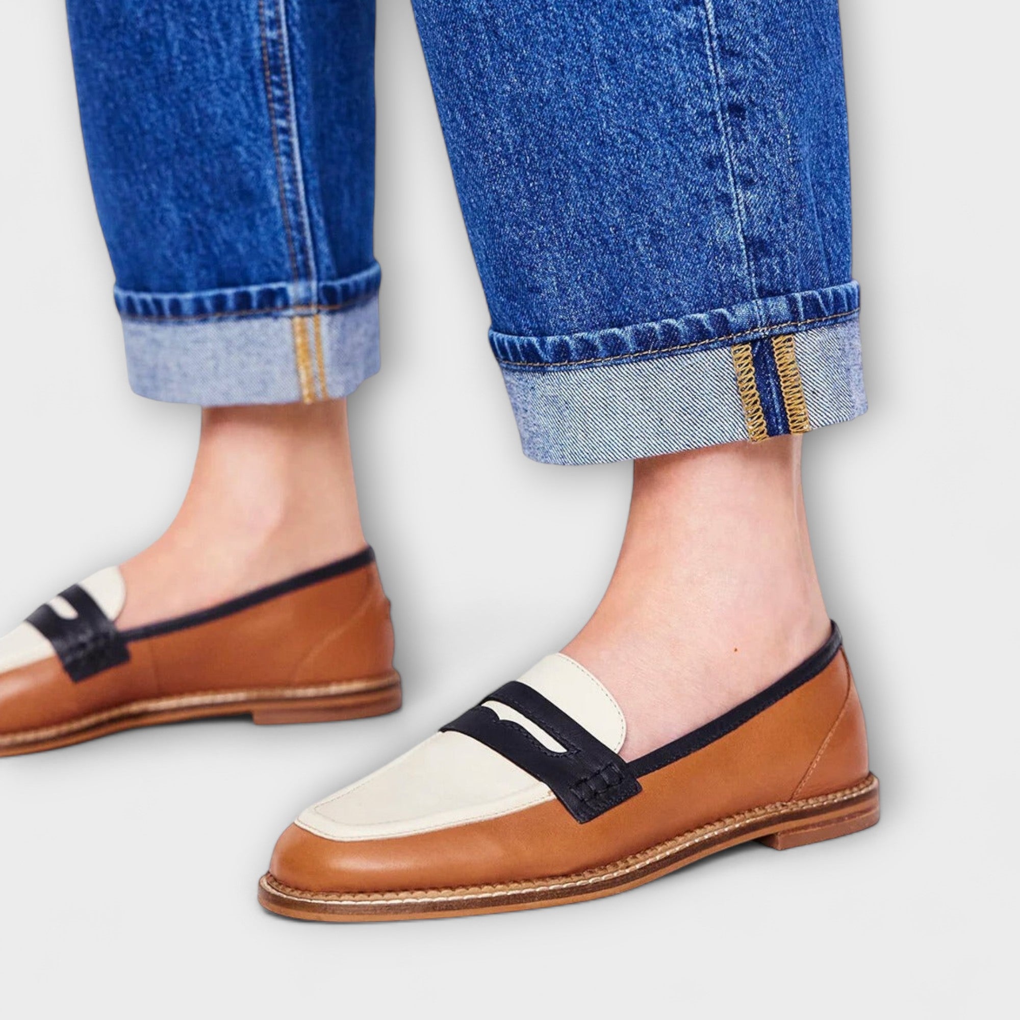 Oceane™ | Brown Loafer with Round Toe and Color Block Design